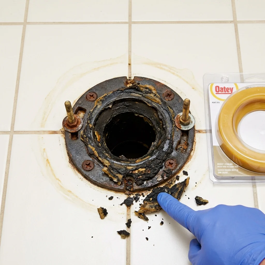 Failed wax ring showing water seepage at the base of a toilet in a Brandon, SD home